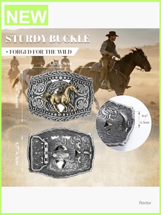 Western Cowboy Belt with Wolf/Horse Buckle - Leather main image 7